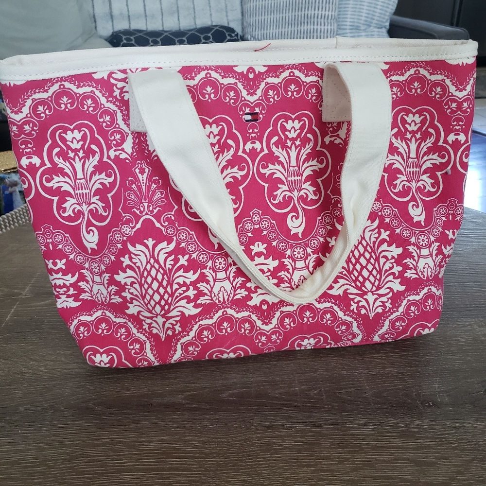 Tommy Hilfiger Pink and white Damask Tote Bag Shopper carryall bag